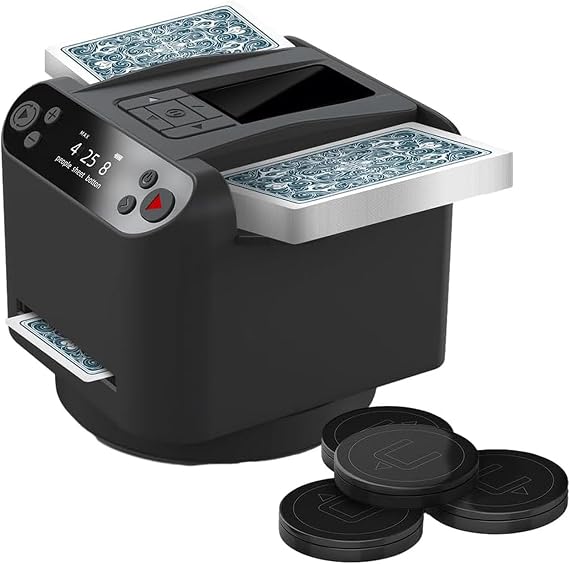 2 in 1 Card Dealer & Shuffler with 4 Wireless Dealer Buttons, 360 Rotating Rechargeable Card Dealing Machine,Ideal for UNO, Blackjack, Texas Hold'em,A