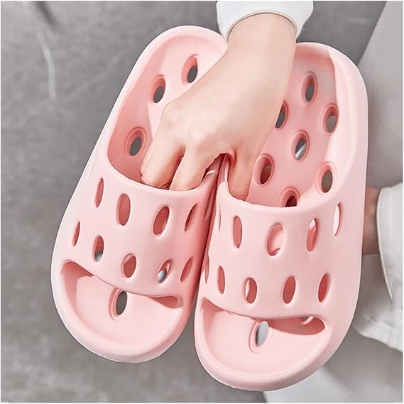 Lady Shower Shoes with Holes Quick Drying Non-Slip Women Shower Sandals Slippers EVA Lightweight Open Toe Bathroom Slides for Pool College Dorm House Gym (Color : Pink, Size : EUR38-39)
