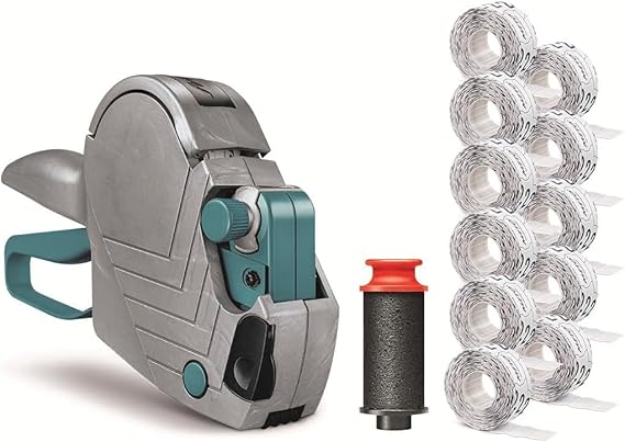 Meto Basic S Starter Kit inkl. 11.000 Etiketten – Preis Datum MHD (1-zeilig 8-stellig für 22x12 mm Etiketten sofort einsatzbereit) Handauszeichner + 11 Etikettenrollen