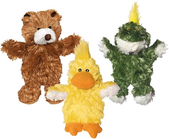 KONG Low Stuffing with Squeaker Dog Toy, X-Small, 3 Animals, Bear, Duck, Frog