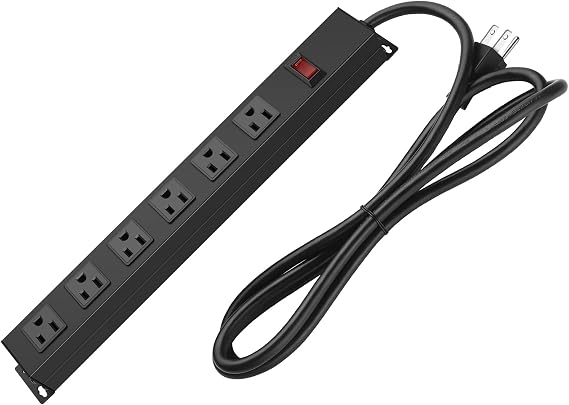 HHOSET 6 Outlet Heavy Duty Power Strip, 14AWG Extension Cord Black, 10FT, 1