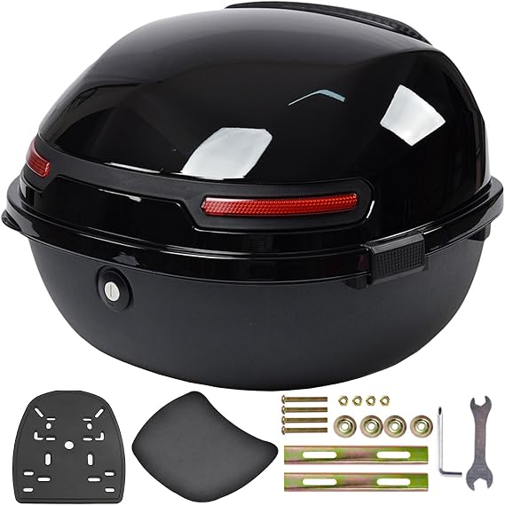 30L Motorcycle Trunk, Universal Motorcycle Top Case Waterproof Scooter Daily Tail Box Lockable Helmet Luggage with Mounting Hardware Storage Plastic Case for Helmet Luggage,Bright black