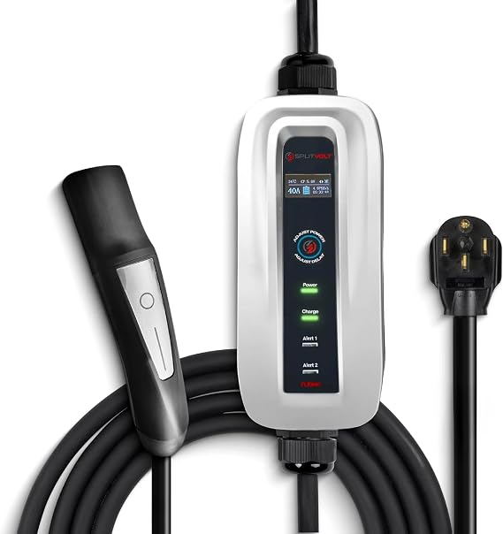 Portable Adjustable 40A Level 2 EV Charger, NEMA 14-50, NACS 240V, 26ft