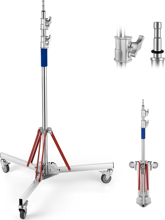 Heavy Duty Light Stand C Stand with Casters,Adjustable Tripod Stand with 100% Stainless Steel, Photography Wheeled Base Stand for Studio Monolight,Softbox, Reflector, Max Height: 10ft/305cm