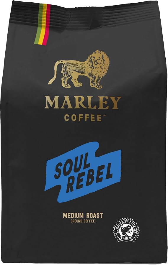 Marley Coffee Medium Roast Ground Coffee 227g - Soul Rebel Blend - From The Marley Family - Ideal For V60 Filter Cafetiere Aeropress - Strength 3