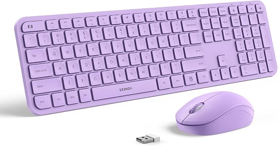Wireless Keyboard and Mouse Combo - seenda Full Size 2.4G USB Wireless Keyboard Mouse Set, Quiet Cordless Computer Keyboard Mouse for Windows, Laptop, PC - Purple