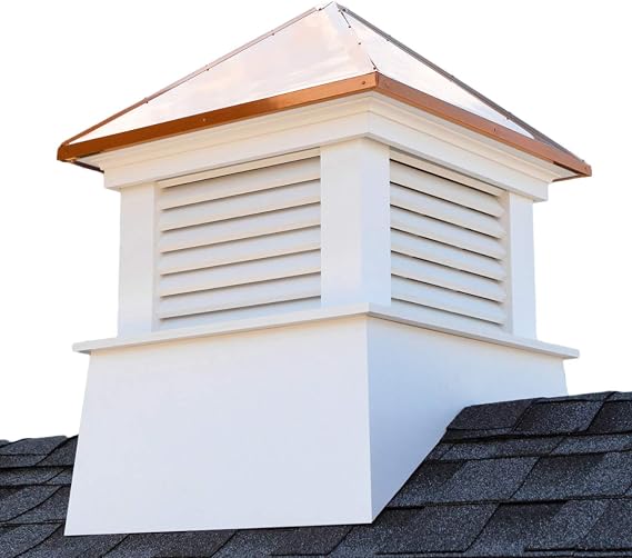 Good Directions Vinyl Manchester Louvered Cupola with Pure Copper Roof, Maintenance Free Solid Cellular PVC Vinyl, 54" x 72", Reinforced Roof and Louvers, Cupolas