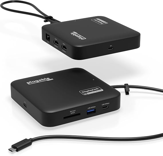 Plugable 7-in-1 USB-C Docking Station with Dual HDMI Support for Windows, Mac System - USB4 Thunderbolt or USB-C Port Connection, 100W PD, 2 HDMI, 1 USB-C Cable, 1 Gigabit Ethernet, 1 USB 3.0, 1 SD Card