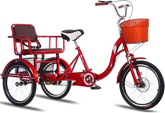 Tricycle Rickshaw for Adult,Mobility Tricycle with Pedals,3 Wheels Bicycle,Hydraulic Front Fork,Back seat with Belt and Shock Absorber Springs,Tandem Trike,Cruiser Bike