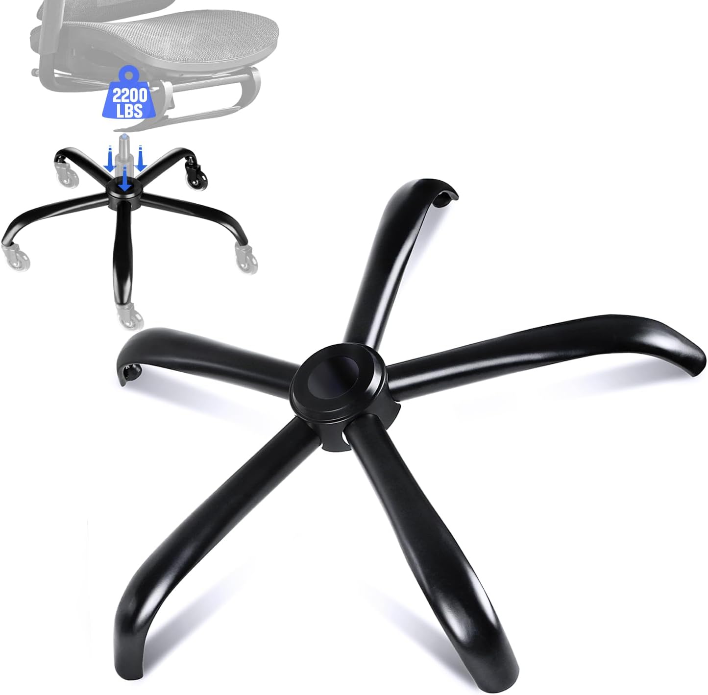 Mastery Mart Office Chair Base Replacement, 28 Inch Heavy Duty(2500 Lbs) Metal Leg, Reinforced to Repair Swivel Gaming Chair Bottom Part with Universal Caster and Gas Cylinder Size (Matte Black)