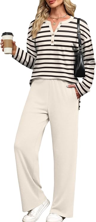 XIEERDUO Lounge Sets for Women 2 Piece V Neck Button Matching Sweatsuit Loungewear Fall Outfits Fashion Clothing Pajamas
