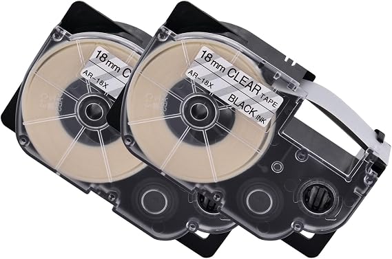 Compatible for Casio XR-18X XR-18X2S XR18X Label Tape Black on Clear 18mm (3/4") x 26 Feet Used in KL-120 KL-100 KL-C500 KL-750 KL750B KL-780 KL820 KL1500 KL7000 KL7200 EZ Printer, 2 Pack