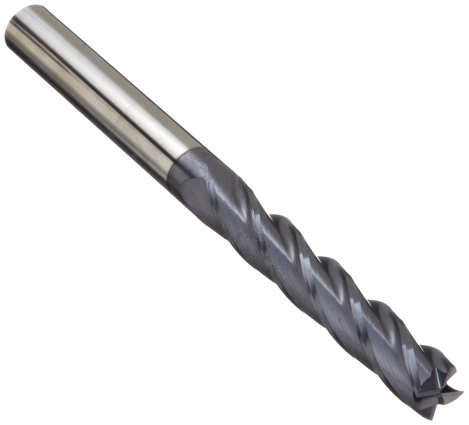 CCMG-E Carbide Square Nose End Mill, AlTiN Monolayer Finish, 30 Deg Helix, 4 Flutes, 6" Overall Length, 0.4375" Cutting Diameter, 0.4375" Shank Diameter