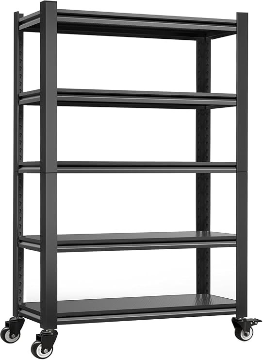 Lauxery 5-Tier Heavy Duty Storage Shelves with Lockable Casters - 3000LBS Capacity with No-Sag Aluminum Boards, Commercial Storage Rack for Garage, Warehouse, Kitchen, 72" Hx31.5 Wx17 D