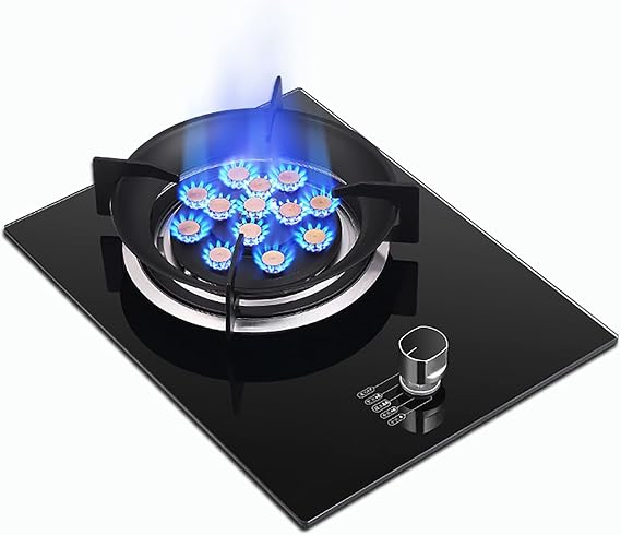 Burner Gas Cooker gas hob 7.2KW Built-in 1 Burners Gas Hob, 13-chamber Wok Burner ,Explosion-proof Black Tempered Glass Panel In Easy To Clean,Suitable For Natural Gas/Propane Gas, Cast Iron(Black,LPG