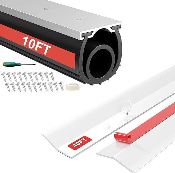 10FT & 40FT Garage Door Seal Kit - Bottom, Top and Sides Weather Stripping Replacement to Block Rodents Drafts Rain Dust | Easy DIY Installation for Home & Commercial