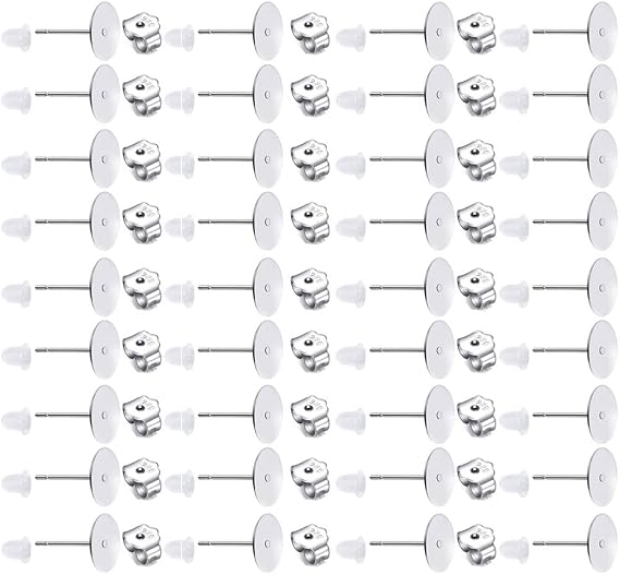 150 PCS 925 Sterling Silver Plated Earrings Flat Pad Earring Studs (8MM) | Hypoallergenic Flat Stud Post,Replace Butterfly And Rubber Bullet Earring Backs For Jewelry Making Findings