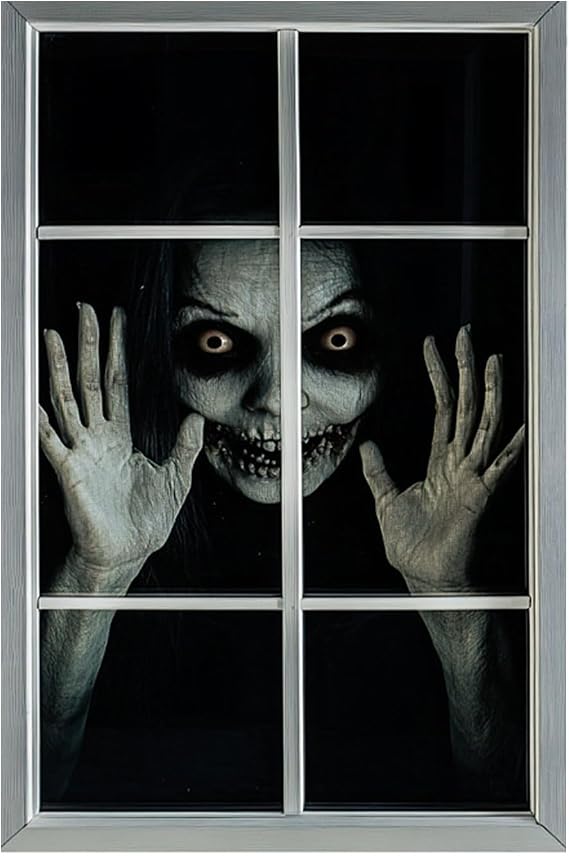 Scary Halloween Window Decorations Outdoor,Door Stickers,Outdoors Decoration,Ghost Horror Curtains,Zombie Curtain - & Indoor Party Accessories for Windows Wall Killer for Spooky Supplies