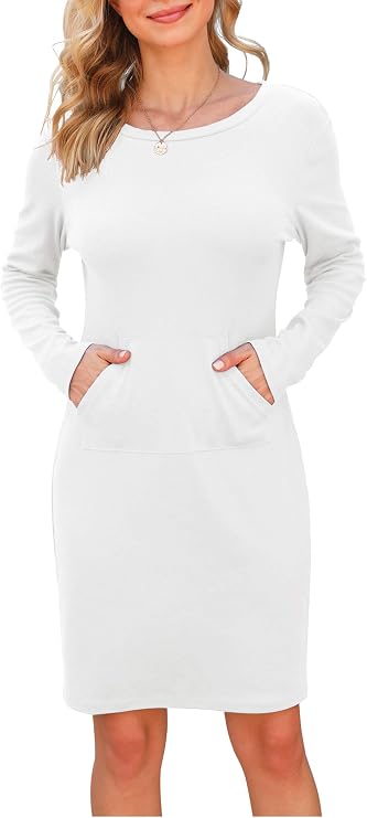 VIISHOW Casual Long Sleeve Round Neck Sweatshirt Dresses for Women Slim Fitted with Pockets Fall Fashion Loose Mini Dresses