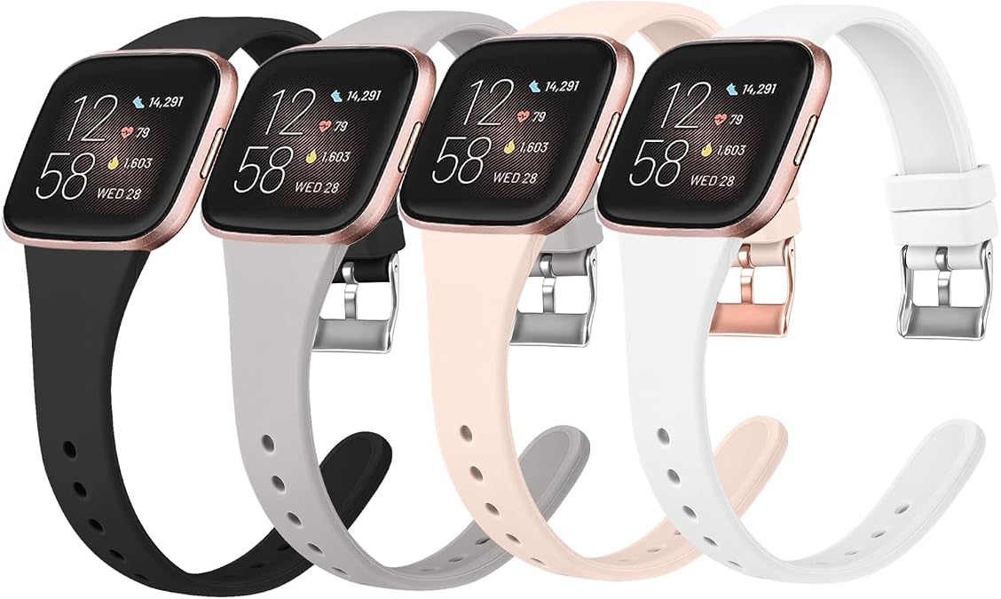 Tobfit Slim Sport Watch Bands - Compatible with Fitbit Versa 2 Bands for Women & Men, Silicone Replacement Wristbands Straps - 3 Pack