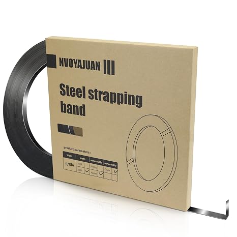 5/8" x .020" x 300' Black Steel Strapping Coil with Portable Dispensed Box Painted and Waxed Metal Band for Pallet Banding(1500 lbs Break Strength)