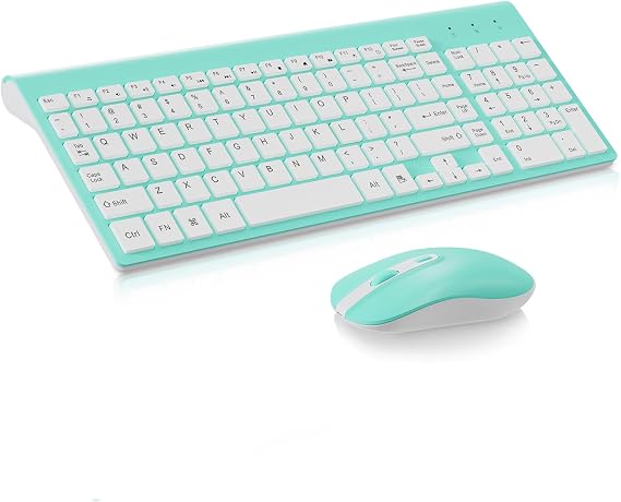 cimetech Wireless Keyboard and Mouse Combo - Blue White | Compact quite scissor-switch keyboard with optical mouse, includes USB-A Nano Receiver, for Computer,Mac,Laptop,PC,Windows