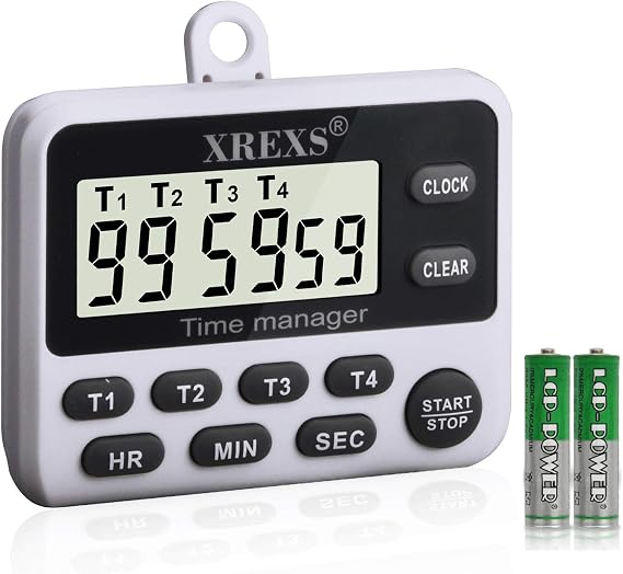 XREXS 4 Channel Digital Kitchen Timer Clock with Large LCD Display