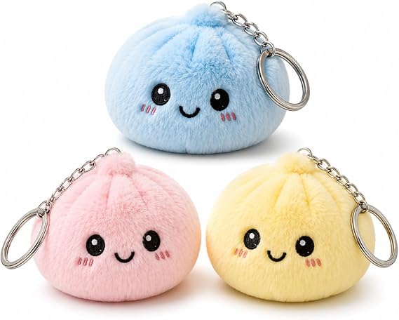 3Pcs Dumpling Squishy Set, Cute Keychain for On-the-Go Fun
