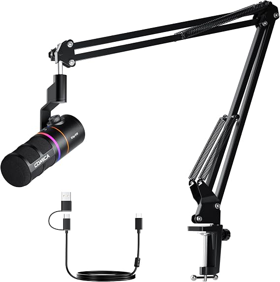 COMICA EJoy D10(A) USB/XLR Dynamic Gaming Mic with Boom Arm, Noise Cancel