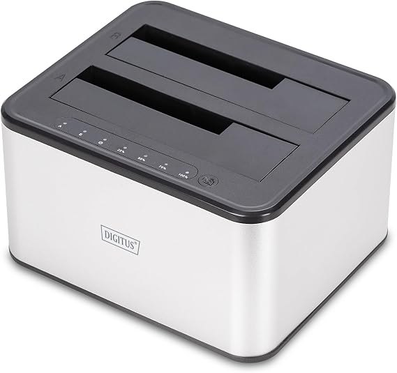 DIGITUS DA-71540-2 – Çift SATA HDD Yerleştirme İstasyonu – USB 3.0 – 2,5 inç / 3,5 inç SSD ve Sabit Disk için – SATA 3 – Klon Fonksiyonlu – Tak ve Çalıştır – Gri