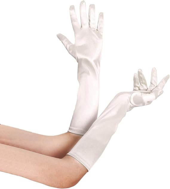 Lystaii Long Opera Party 20s Satin Gloves Stretchy Elbow Length Wedding 15 Inch Classic