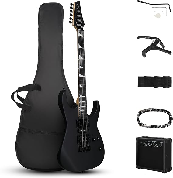 Bonnlo 39" Electric Guitar Beginner Kit with 20W Amp, HSH Pickups Electric Guitars with Cable Strap Picks Bag, Full Accessories for Beginner (Matte Black)