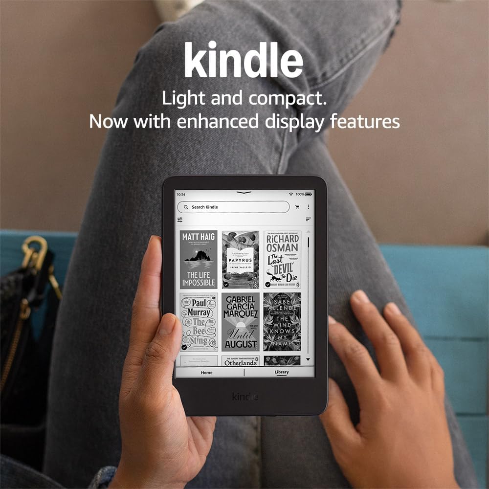 Amazon Kindle 16 GB – Lightest and most compact Kindle with glare-free display, faster page turns, adjustable front light and long battery life – With Ads – Black  Kindle Unlimited