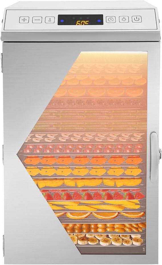 18-Tray Food Dehydrator Machine, 800W Commercial Stainless Steel Dryer with Digital Timer, 104-194F Adjustable Temperature for Jerky, Fruit, Vegetables