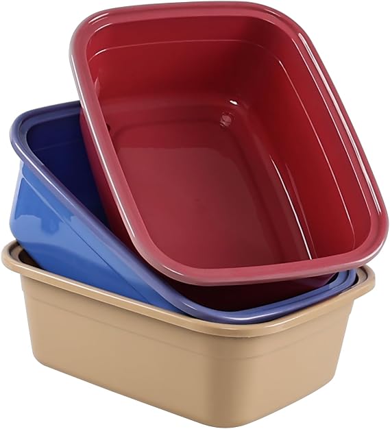 Gloreen 12 Quart Plastic Dish Basin Tub, Set of 3, Rectangle Washing Basin