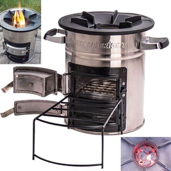 Wood Burning Stove - Portable Charcoal Stove Outdoor Wood Stove, Rocket Stove For Camping, Backyard Cooking, Survival, Emergency Preparedness. Outdoor Cooking Stove, Small Wood Stove.