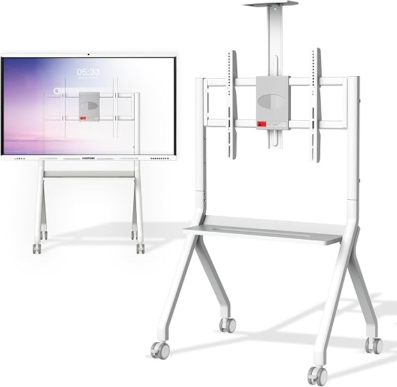 Mobile Smart Board Stand for Interactive Whiteboard 42-75 Inch, Lockable Wheels, Height Adjustable Stand, Easy Move, Stable, Holds up to 176lbs, for Office Classroom Home(White)
