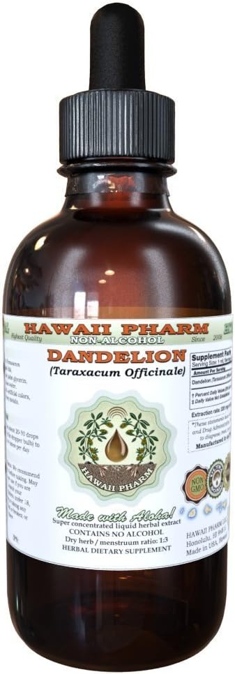 Hawaii Pharm Dandelion Alcohol-Free Liquid Extract, Dandelion (Taraxacum Officinale) Dried Leaf Glycerite Natural Herbal Supplement 2 oz