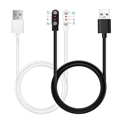 2-Pack for Zeacool C60/ APPBYER C60/COLMI C60/BSLIZHEN C60 H32 Fitness Tracker Smart Watch Charger Magnetic Charging Cable Cord Black A+White B[Opposite Electrode Polarity,Only One Fit]