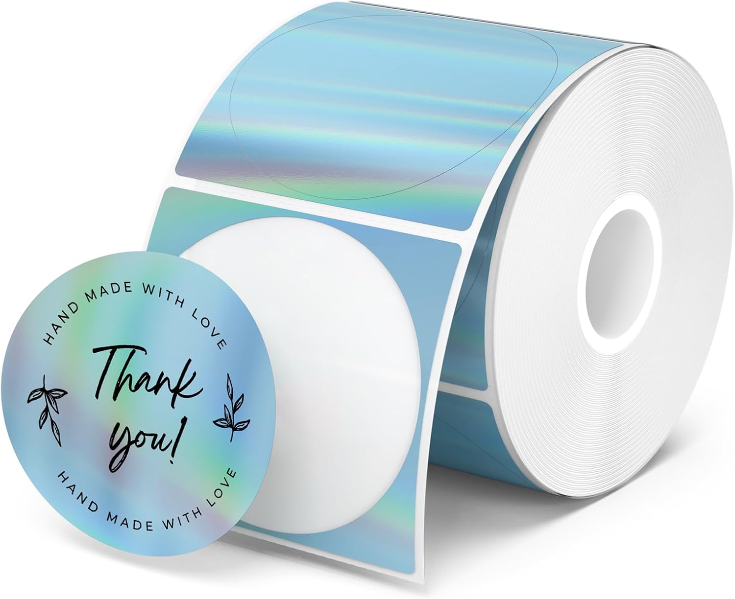 MUNBYN Blue Laser Thermo Labels 50x50mm 400pcs Round Labels Self Adhesive Printable Thermo Stickers for Logo Price Address Thanks Sticker Waterproof Personalized