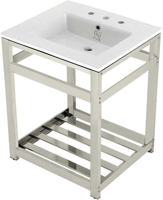 Kingston VWP2522W8A6 25" Ceramic Console Sink, White/Polished Nickel