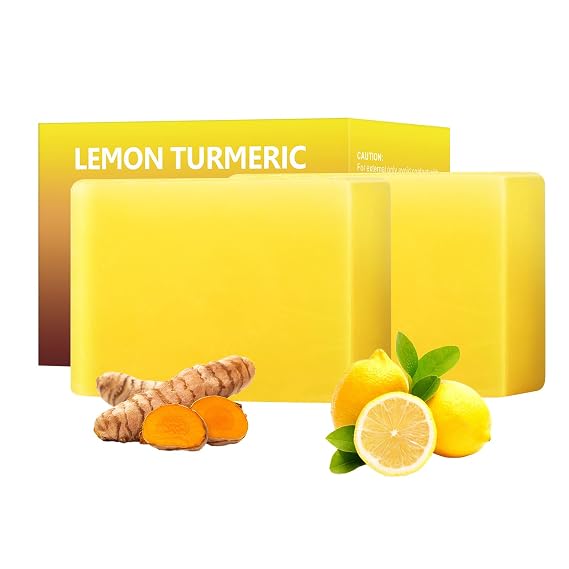 Lemon Turmeric Kojic Acid Soap Bar, Turmeric Soap for Face Body Hands, Deep Cleansing Natural Curcuma Bath Soaps Bar, Moisturizing Facial Cleanser Body Wash for All Skin Types Blemish 2 Bars