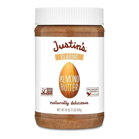 Justin's Classic Almond Butter, Only Two Ingredients, No Stir, Gluten-free, Non-GMO, Keto-friendly, Responsibly Sourced, 16 Ounce Jar, Pack of 1
