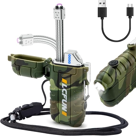 Electric Lighter USB Rechargeable Plasma Arc Lighter with Flashlight
