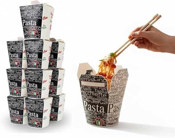 50 x Noodle Boxes 26oz 750ml Takeaway Food Containers, White Disposable Chinese Takeaway Medium, Greaseproof Cardboard for Noodles Rice Box Pasta Curry, Catering Street Food Packaging