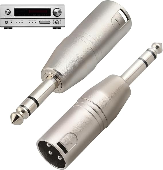 2 Pack XLR to Jack Adapter XLR Male to 6.35mm TRS Male Adapter