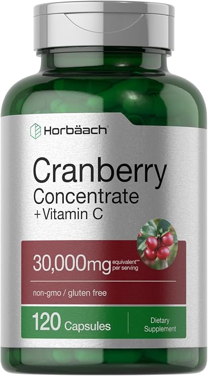 Horbaach Cranberry Concentrate Extract Pills + Vitamin C | 120 Capsules