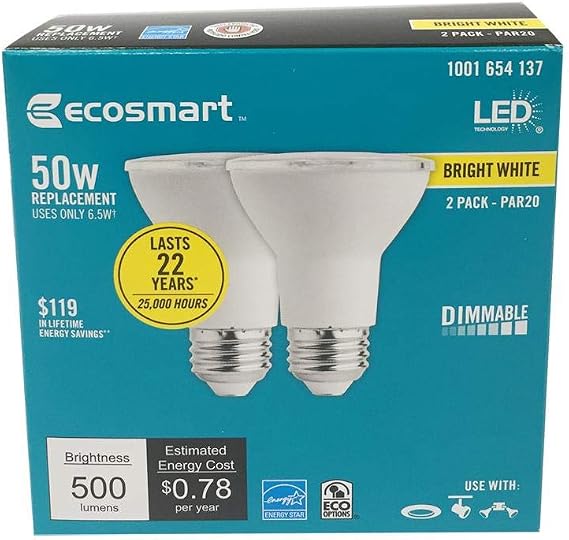 50W Equivalent Bright White PAR20 Dimmable LED Flood Light Bulb (2-Pack)