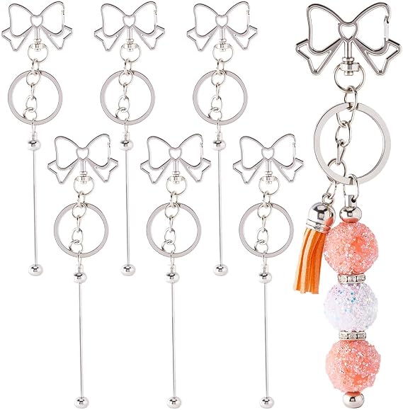 SUNNYCLUE 1 Box 10pcs Keychain Bar Blanks Metal Keychain Bars Alloy Silver Metal Bowknot Key Chain Keyring Beadable Blanks Bars Bulk for Jewellery Making Kits Women Birthday Beadings Supplies Gifts