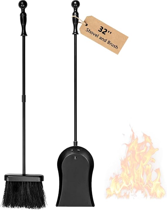 AMAGABELI Garden & Home 26" Fireplace Shovel for Ash Heavy Duty Ash Shovel Gardening Fireplace Tools Wrought Iron Long Handle BBQ Grill Campfire Indoor Outdoor Wood Stove Hearth Accessories Black